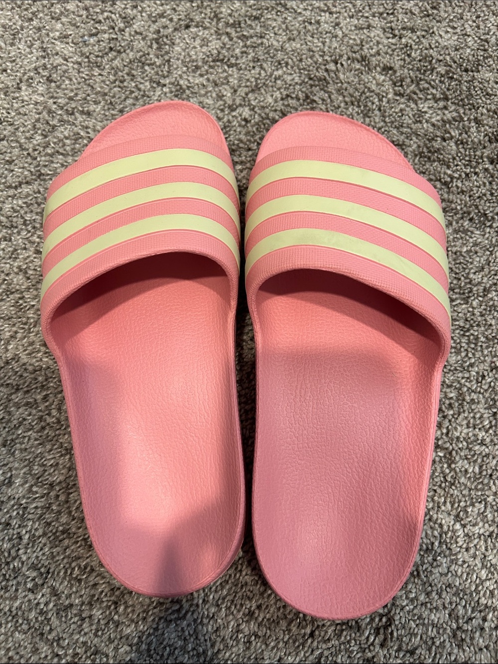 adidas Pink Slide Sandals with Cream Stripes